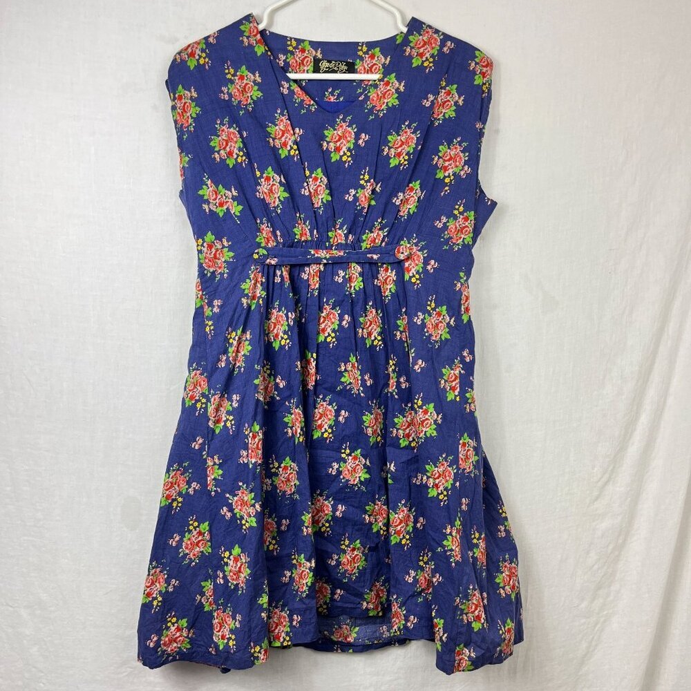 Olga De Polga Floral‎ Mini Knee Dress Womens S High Neck Cottage Pleated Twee
